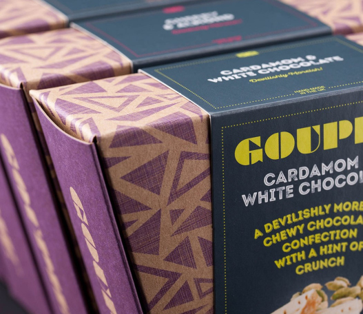 Goupie chocolate packaging design. Food Branding Agency - Landed Creative.