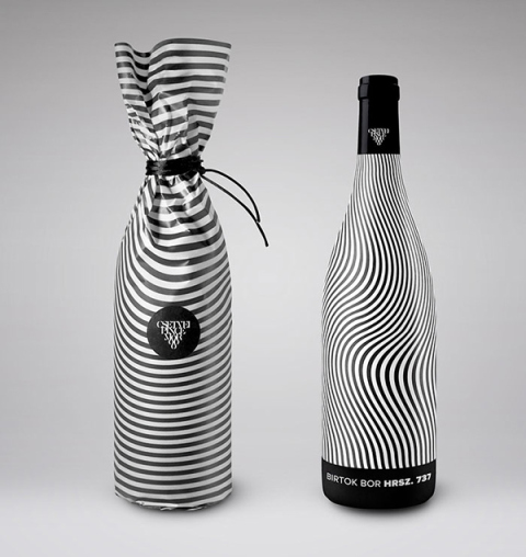 Striking black and white wine package design.