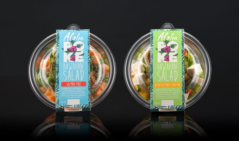 Pack shot of poke salad bowls to showcase the product packaging identity designs - Landed Design Agency
