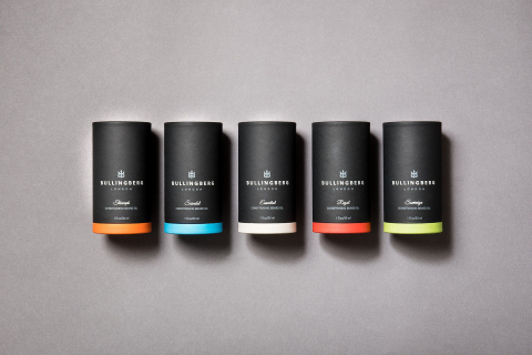 Line up of 5 Bullingberg Beard oils to showcase packaging design skills.