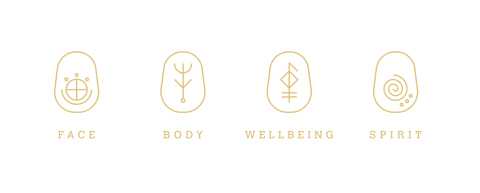 Design Asset based on ancient runes for Stag + Seer brand,  used to categorise  Face, Body, Wellbeing and Spirit.