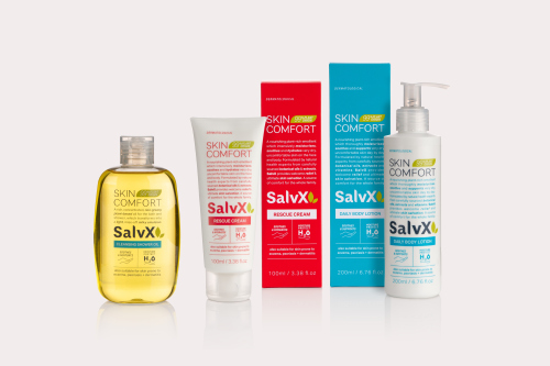 New product Packaging Design displayed as a line up for Salvx Skin.